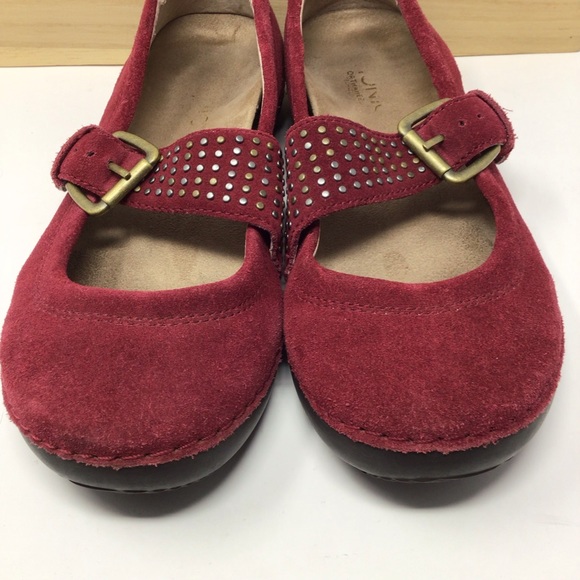 Vionic Goleta Studded Suede Mary Jane Flat Red/Burgundy Orthopedic Size 8 - Picture 6 of 9